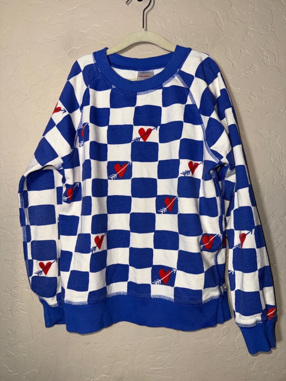 Hannah Andersson blue and white Checker pull over sweatshirt girls size 10